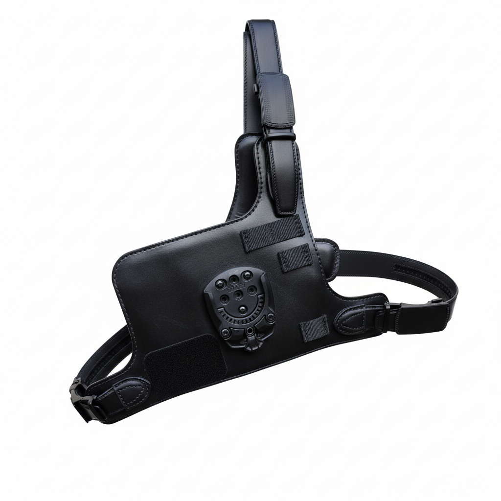 Sportsman Chest Rig - Black Leather with White Background